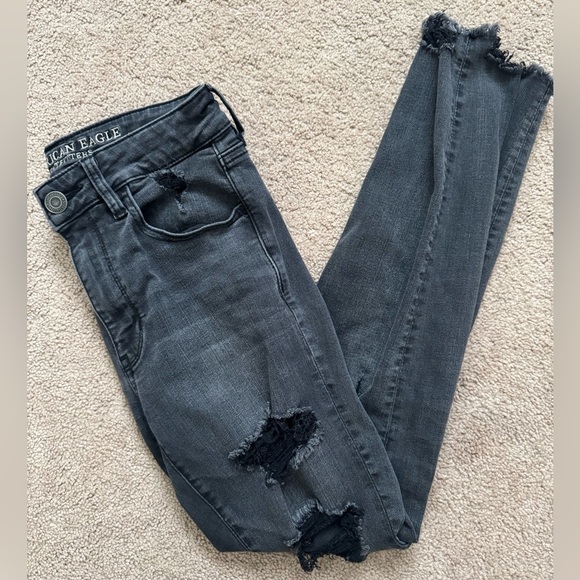 American Eagle Outfitters High Rise Jeggings Super Stretch X Size 6 Faded Black - Picture 7 of 9